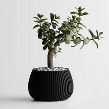 ORIZZONTE Modern Decorative Vase With Vertical Stripe Texture – Minimalist Round And Low Design For Plants, Cactus, Bonsai – Home/Office Gift Idea – Available In 2 Sizes – 100% Made In Italy, Shipping From Italy