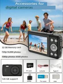 W&O 2025 New 1080P FHD Digital Camera With 32GB Card, 48MP Auto Focus , Puzzle Game,. Budget-Friendly Holiday Gift (Thanksgiving, Christmas, Halloween) - 黑色 - 查看 8