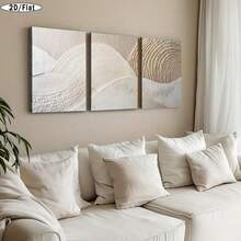 Modern Abstract Art Canvas Prints • 3pcs Handmade Wood Frame Wall Decor • 2D Flat Neutral Beige & White Textured Plaster Effect • Vertical Indoor/Outdoor Wall Art For Living Room, Bedroom, Office • Spring/Summer Home Decoration - 黑色 - 查看 8