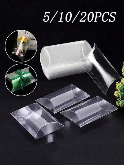 1-20pcs PVC Transparent Pillow Gift Boxes, Clear Plastic Cube Candy Boxes, Party Snack Boxes, Independent Chocolate Bomb Packaging Boxes, Cute Transparent Plastic Pillow Gift Boxes, Suitable For Wedding, Party, Bath, Candy, Snack, Birthday Party Gift Packaging Boxes, Transparent Packaging Boxes, Party Gifts