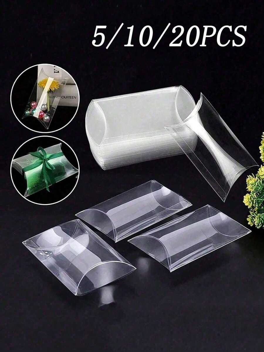 1-20pcs PVC Transparent Pillow Gift Boxes, Clear Plastic Cube Candy Boxes, Party Snack Boxes, Independent Chocolate Bomb Packaging Boxes, Cute Transparent Plastic Pillow Gift Boxes, Suitable For Wedding, Party, Bath, Candy, Snack, Birthday Party Gift Packaging Boxes, Transparent Packaging Boxes, Party Gifts - Multicolor - View 1