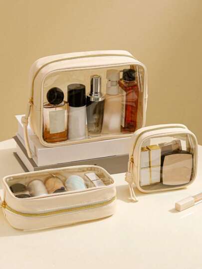 Clear Small Cosmetic Bag For Purse Clear Mini Makeup Bag For School Cute Clear Make Up Pouch For Travel Tiny Leather White Make Up Organizer Case For Backpack Toiletry Bag Waterproof Square Pouch With Zipper, Pencil Case, Lipstick Pack Bag Makeup Bags, Suitable For Students And Daily Use, Gifts For Friends And Girlfriends,