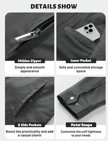 Men's Cotton Full Zip Up Work Jackets Turndown Collar Business Casual Windbreaker With 3 PocketsChristmas O5SK - 深灰色 - 查看 10