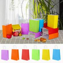 20/100pcs Gift Bags With Handles, Thick Kraft Party Favor Bags For Birthday, Wedding, Party Supplies, Halloween Gift Bags, Gift Bags Bulk, Christmas Stuff Cheap(10 Colors Or Black)