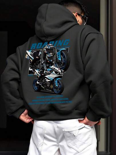 Sudadera casual con cordón para hombres, con estampado gráfico de motocicleta y bicicleta de montaña, cálida y cómoda para exteriores, adecuada para amigos, equipos, clubes, viajes al aire libre en invierno, uso casual diario, gimnasio, deportes ligeros, sudadera cómoda con cordón para senderismo, pesca, versátil