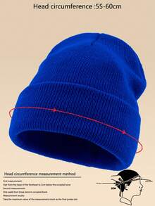 1pc Outdoor Warm Solid Color Knit Beanie Hat, Suitable For Daily Wear Autumn Decor,Summer,Beach,Holiday,Festival,Travel - Royal Blue - View 4