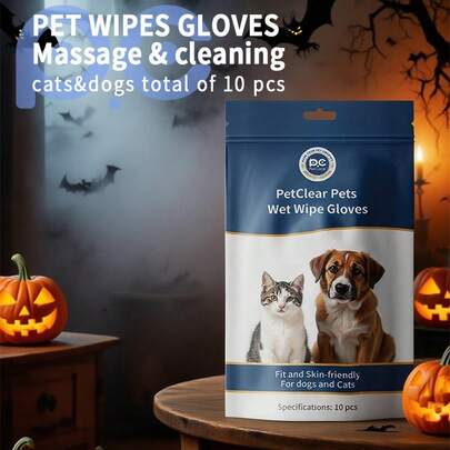 Guantes de toallitas húmedas para mascotas 10 piezas - Limpieza conveniente y suave para gatos y perros, ideal para retocados de higiene rápidos, elimina la suciedad, el olor y el exceso de pelo, perfecto para viajes, aventuras al aire libre y aseo diario