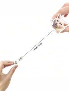 1pc Acrylic Retractable Cat Emoticon Badge Reel, Rotatable ID Card Holder Keychain Clip For Doctor/Nurse,School Supplies,Back To School