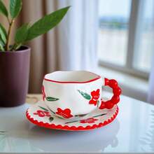 创意咖啡杯碟套装 优质手工陶瓷水杯 手绘简约下午茶杯 拿铁杯 卡布奇诺杯