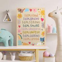 1 buc., Tablou de perete pe pânză, Decor pentru camera copiilor înrămat, Poster cu afirmații pentru copii, Imprimeu cu tematică florală, Imprimeu personalizat pentru dormitorul copiilor, Artă de perete personalizată pentru fete, Imprimeu pentru camera de joacă pentru fete, Decor pentru camera copiilor, Floral, Stil boem, Decor pentru camera copiilor, Decor pentru camera maternității