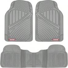 FlexTough Performance All Weather Rubber Car Floor Mats - 3 Piece Floor Mats Automotive Liners Truck SUV, Heavy - Duty Waterproof Black - Gray + Mats - View 1