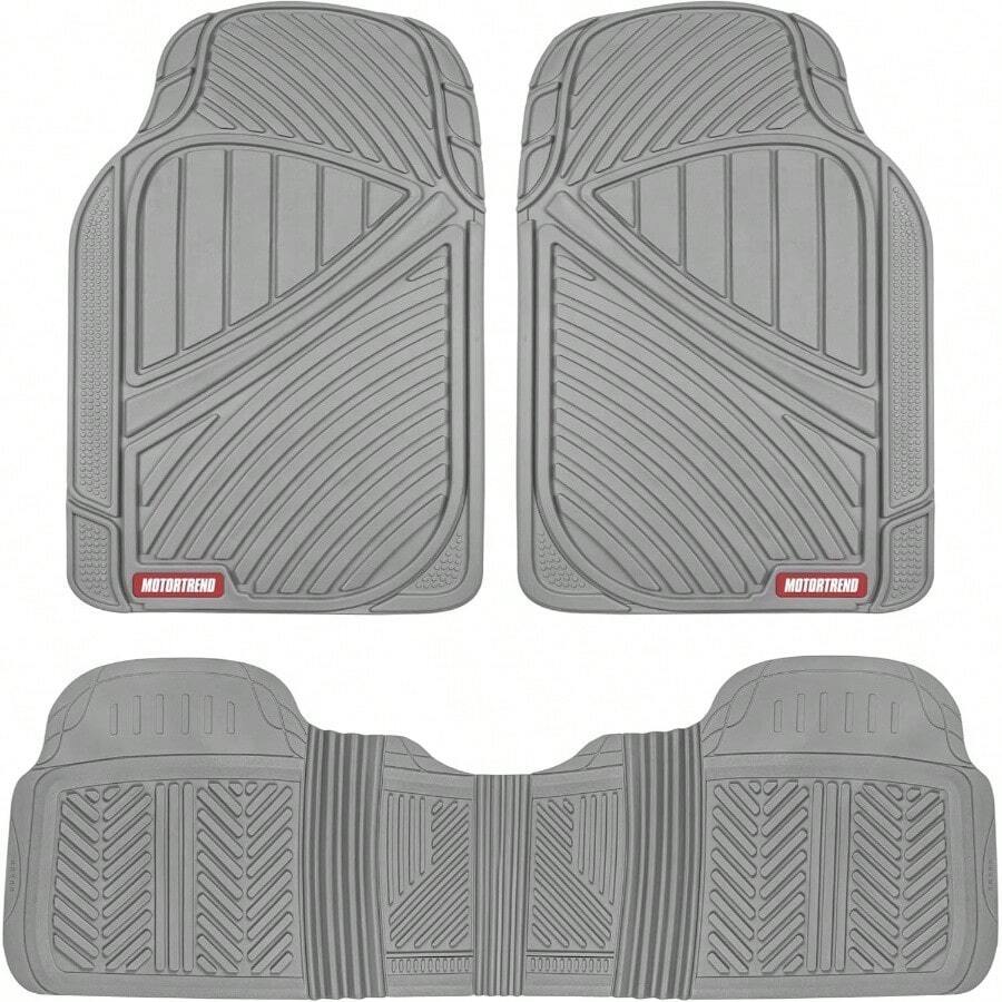FlexTough Performance All Weather Rubber Car Floor Mats - 3 Piece Floor Mats Automotive Liners Truck SUV, Heavy - Duty Waterproof Black - Gray + Mats - View 1