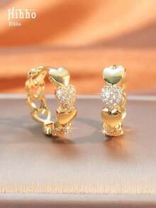 Hihho 1pair Fashionable Simple Black Oil-Drop Heart Design Hoop Earrings, Personalized Jewelry Gift For Girls Party - Black - View 14