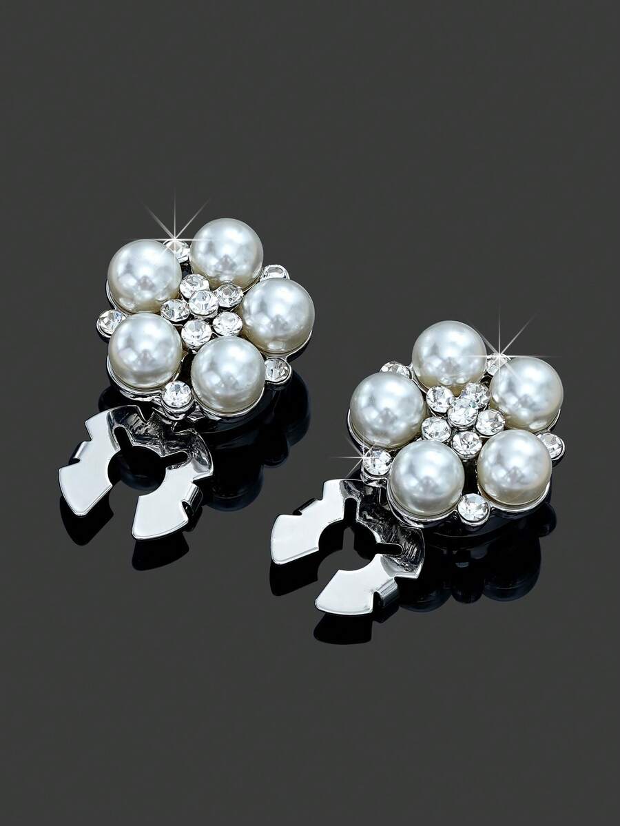 1/2/4 pièces Ensemble de boutons strass de 21 mm pour femmes, Ensemble de boutons perle, Clips de boutons amovibles, Boutons fleurs en cristal pour vêtements, Boutons avec pinces, Convient pour les robes, les tenues de soirée, les accessoires de chemise