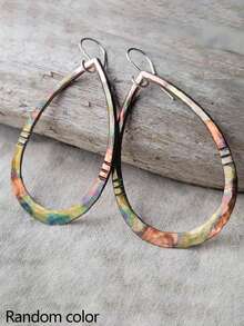 2pcs Geometric Hollow Pendant Earrings, Multi-Color Metal, Minimalist Design For Women, Party Wear - Multicolor - View 16