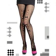 Ramede 6 Pairs Women Fishnet Thigh High Stockings Waist Tights Bow Patterned Goth Fishnet Leggings Pantyhose For Halloween - 黑色+大號-加大號 - 查看 4