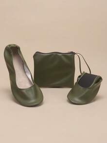Pantoufles légères, élégantes et confortables pour femmes, avec une sensation de pieds nus. Polyvalentes, pliables pour l'intérieur/la maison, avec un sac de transport. Convient pour l'automne/l'hiver - Vert olive - Voir 4