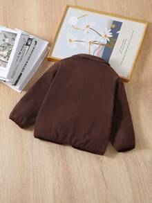 1pc Young Boy Casual Minimalist Sports Style Comfortable Brown Fleece Long Sleeve Jacket, Spring/Autumn