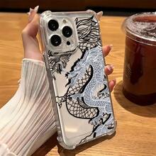 Y2K Cute Double Dragon Pattern Phone Case For IPhone 17 Air 16 15 14 13 12 11 Pro Max X XR XSMAX 8 7 Plus Shockproof Transparent Soft Back Cover - 無色 - 查看 4