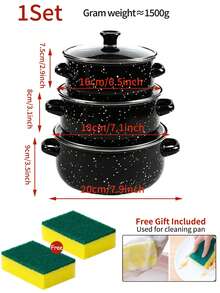 3pcs Multifunctional Enamel Pot Set, Thick Non-Stick Pot Set, Fashionable Multi-Color Enamel Pot Combination, 16cm/18cm/20cm Large Capacity, Comes With 2 Cleaning Sponges, Suitable For Gas Stove And Induction Cooktop, Ideal For Home Kitchen, Camping, Gathering