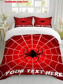 Halloween Spider Web Duvet Cover Set, 3-Piece Comforter Cover Set, Gradient Spider Print Bedding Set, Soft & Comfortable Duvet Cover Set, Suitable For Bedroom, Guest Room, Polyester Material, Duvet Cover Set (1 * Duvet Cover + 2 * Pillow Shams, No Filling), Suitable For Bedroom Decor, Home Decor, Holiday Decor, Holiday Gifts, Halloween, Holidays - Multicolor - View 4