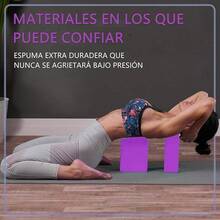 Bloques de Yoga, Bloques para Pilates con Correa de Estiramiento, Bloques de Yoga Suaves y Antideslizantes, Bloques de Ayuda para Apoyar de Yoga, Modificar Postura, Resistir a la Presión - Morado - Ver 5