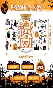 Shejdgart UV DTF Cup Wrap - 8 Sheets Halloween UV DTF Cup Wraps For 16 OZ Pumpkin Spooky Vibes UVDTF Cup Wraps Cute Ghost Bat Waterproof UV DTF Transfer Stickers For Glass Cup Wood DIY Crafts