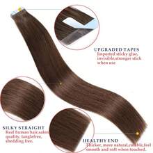 Tóc nối dạng băng dính màu nâu, dài 16-24 inch, 100% tóc người Remy, thẳng mượt, không đường nối, kiểu dệt sát da, băng dính PU, 50g/gói, dành cho nữ, màu nâu sô cô la #4 - S4 - Xem 5