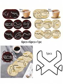 6/2/1 pieza Soporte de hierro para posavasos de cerámica Juego de organizador de almacenamiento de posavasos de 4/6 piezas - Adecuado para decoración y colección del hogar