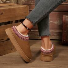 Women's Outdoor Snow Boots, Half-Covered Winter Shoes, Fashionable Thick Fleece Thick-Soled Winter Shoes - Brown - View 1