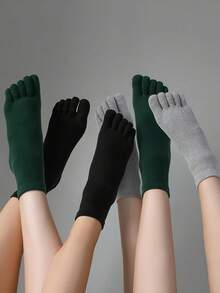 6 Pairs Cotton Toe Socks, Breathable Compression Crew Socks For Athletic Running, Sports, Yoga - Nghệ, Tím, Xanh lá, Đen, Xám, Hồng - Xem 4