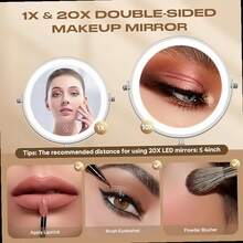 8-Inch Lighted Makeup Mirror With Magnification, 3 Light Colors, Adjustable Brightness And Height, 360° Rotation, 10X Magnifying Mirror With Lights, LED Makeup Mirror For Women - Chrome - Multicolor - View 9