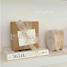 9m/Roll 2.5cm Metallic Gold Star Tulle Ribbon, Christmas Holiday Gift Wrapping Decoration Streamer, Valentine's Day Gift Decor, For Party, Flowers, Cakes, Gift Boxes, Bows, Packaging