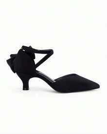 Women's Kitten Heel Pumps – Elegant Pointed Toe Bow Ankle Strap Heels Christmas Gift & New Year Gift - Black - View 5