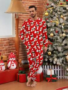 Conjunto de pijama personalizado para hombre de Printstory, personalizado con cualquier patrón, regalo único y personalizado, adecuado para familia y amigos, Navidad - Rojo - Ver 4
