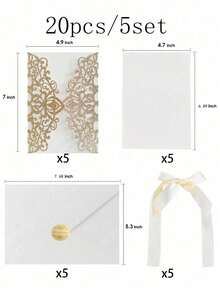 20pcs Gold Glitter Hollow Rose Shaped Wedding Invitations With Envelopes And RSVP Cards, Pre-Tied Satin Ribbons, For Wedding Anniversary, Bridal Shower, Engagement Party, Banquet Invitation - Multicolor - View 9