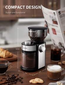 Burr Coffee Bean Grinder Electric, Adjustable Burr Mill With 16 Precise Grind Setting For 2-14 Cup, Silver. - 美規A型插(110-127V) - 查看 6