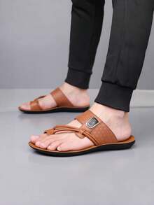 男士夏季新款轻便透气防滑 EVA 鞋底拖鞋，时尚休闲系带沙滩拖鞋 - 棕色 - 查看 7