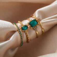 4pcs Vintage Elegant Luxurious Exquisite Cubic Zirconia Ring For Women Charm Daily Vacation Music Festival Anniversary Gift Couple's Gift,Gift For Her