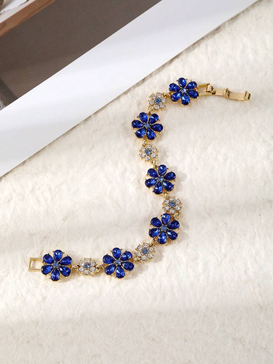 LADYCOCO 1pc Luxury Blue Crystal Embellished Bracelet, Women Jewelry Gift