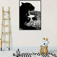 1 pieza Estampado de leopardo y jaguar, blanco y negro, estampado de leopardo, fotografía vintage, impresión de moda, arte de pared animal, decoración divertida de lienzo para el hogar, dormitorio, cocina, baño, hotel, cafetería, oficina, arte sin marco