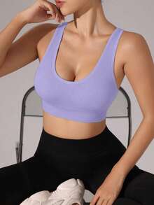 1pc Women's Purple Criss-Cross Back Sports Bra, Suitable For Fitness And Everyday Wear - Purple - View 4