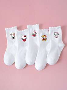 1 Pair/5 Pairs/10 Pairs Of Children's  Socks, Soft And Breathable Cartoon Socks, Unisex, Cute And Fashionable, Suitable For School, Holidays, Sports, Casual Wear, Fashionable And Cute Cartoon Socks, A Must-Have For Girls, Cute Cartoon Socks Full Of Fashion Elements, Pink Cartoon Cute Women's Socks, Family Floor Mat Socks, Comfortable And Fashionable