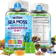 Sea Moss Gummies + Algae Omega-3 For Adults, 15-IN-1 Organic Irish Sea Moss Superfood With_Vitamins C D3 B12, Turmeric, Bladderwrack, Supports Energy, Brain, Immune, Daily Vitality, Sugar-Free, 60 Cts - Flavor NameA - 查看 1