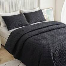 NANWEI Colcha Ligera Relieve con 2 Fundas de Almohada, Edrecolcha para Cama, Capitonado, Ultra Suave, Hipoalergénico (Blanco, King) - Negro - Ver 3