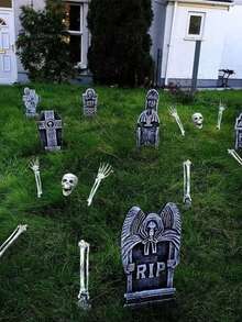 3 pièces Piquets de squelette Décorations d'Halloween - Design réaliste de crâne et d'os, décoration de jardin et d'intérieur en plastique durable, fournitures de fête d'Halloween effrayantes faciles à installer, décoration d'Halloween