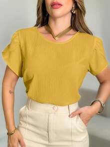Duna Fabric Blouse With Princess Sleeves Fashion Look Women's Fashion Launch - 芥末 - 查看 2
