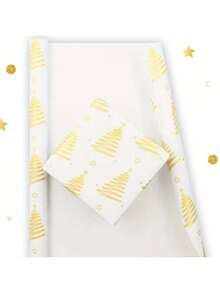 1/5 pièces - Papier cadeau élégant avec sapin de Noël et étoile dorés - Emballage cadeau de luxe pour les fêtes, convient pour Noël, Nouvel An, fêtes - Décoration dorée haut de gamme - Idéal pour l'emballage de cadeaux et l'artisanat, l'emballage des fêtes, texture floquée, matériau de haute qualité, essentiel pour les organisateurs de fêtes, décorations de Noël, pyjamas de Noël, cadeaux de Noël, décoration de Noël