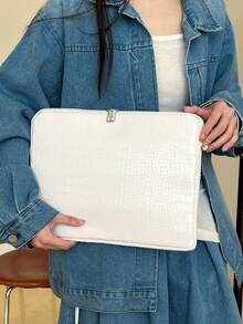 Capa organizadora minimalista de luxo com textura de crocodilo para notebook e tablet, em vários tamanhos. Capa protetora para laptop, bolsa para computador, resistente à água, ideal para viagens. - Branco - Ver 2