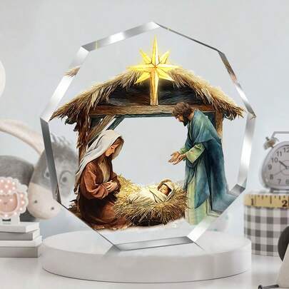 1 đồ trang trí bằng acrylic hình Chúa giáng sinh, tấm trang trí để bàn quyến rũ, biển báo máng cỏ, quà tặng Giáng sinh lý tưởng, trang trí tiệc Giáng sinh, trang trí phòng, đồ trang trí để bàn văn phòng